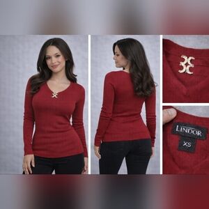 Women's Red Long-Sleeve Sweater - Classic Crew Sz Small NOT XS